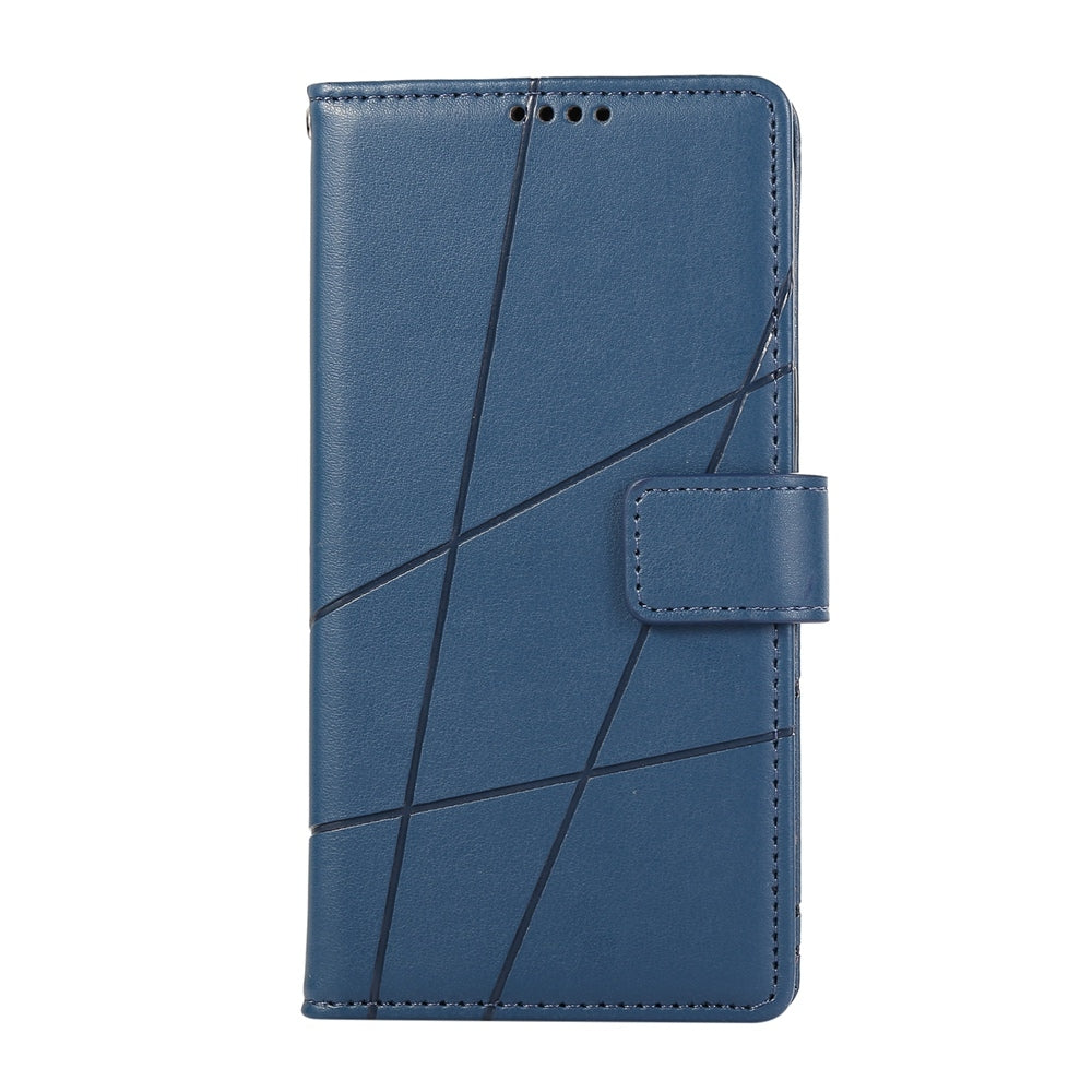 For iPhone 16e PU Genuine Leather Texture Embossed Line Phone Case(Blue)