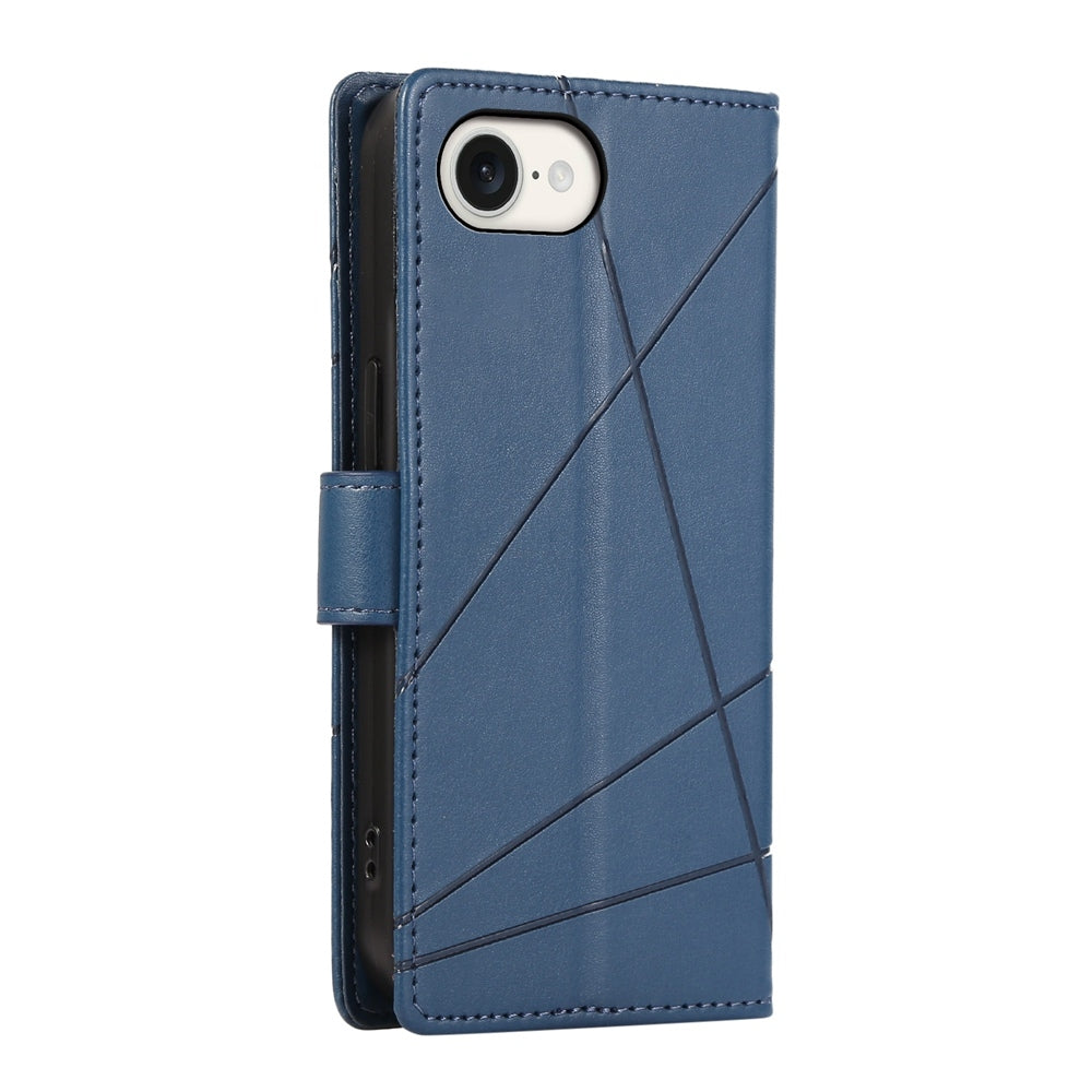 For iPhone 16e PU Genuine Leather Texture Embossed Line Phone Case(Blue)