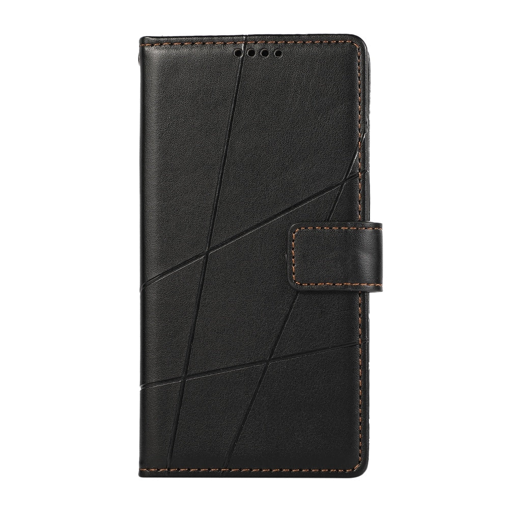 For iPhone 16e PU Genuine Leather Texture Embossed Line Phone Case(Black)