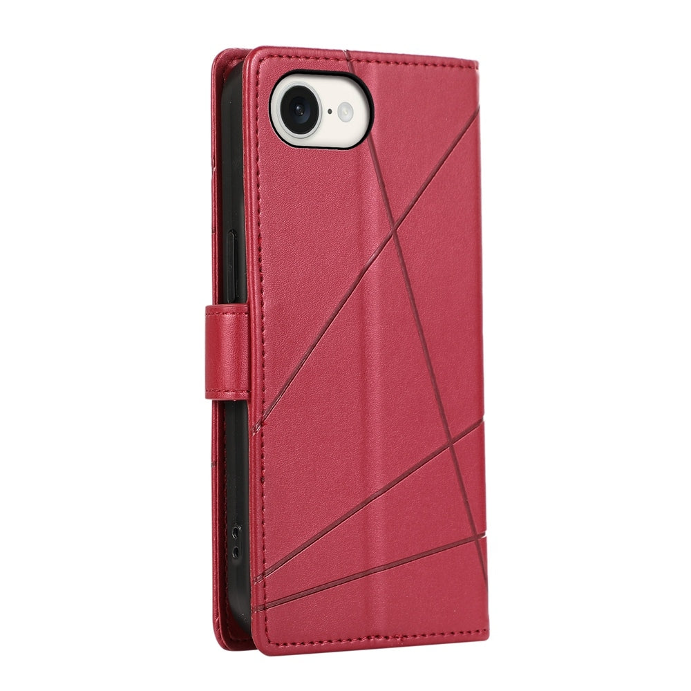 For iPhone 16e PU Genuine Leather Texture Embossed Line Phone Case(Red)