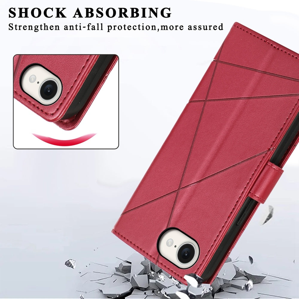 For iPhone 16e PU Genuine Leather Texture Embossed Line Phone Case(Red)