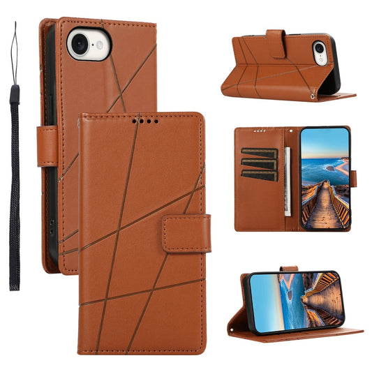 For iPhone 16e PU Genuine Leather Texture Embossed Line Phone Case(Brown)