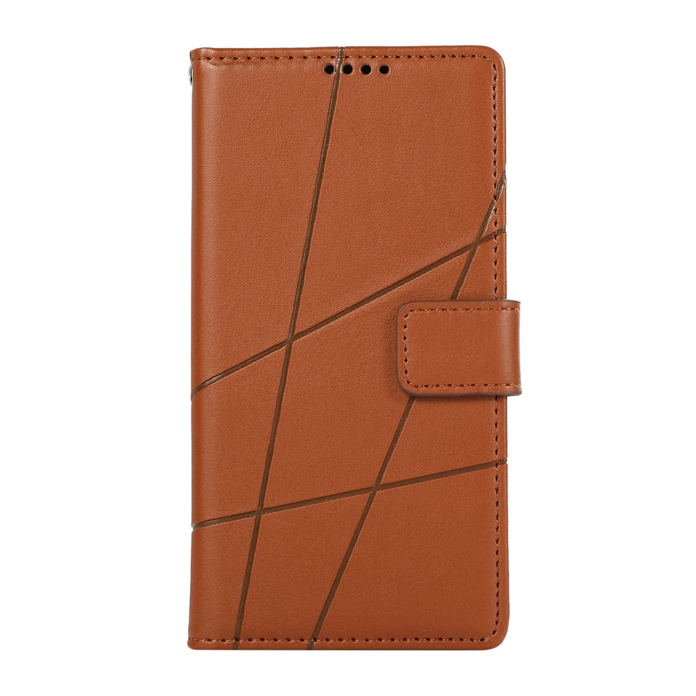 For iPhone 16e PU Genuine Leather Texture Embossed Line Phone Case(Brown)