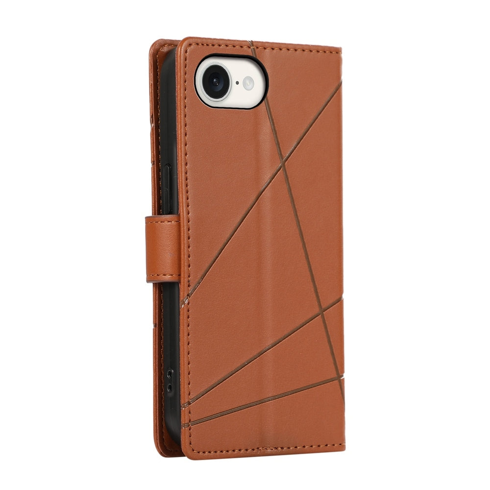 For iPhone 16e PU Genuine Leather Texture Embossed Line Phone Case(Brown)