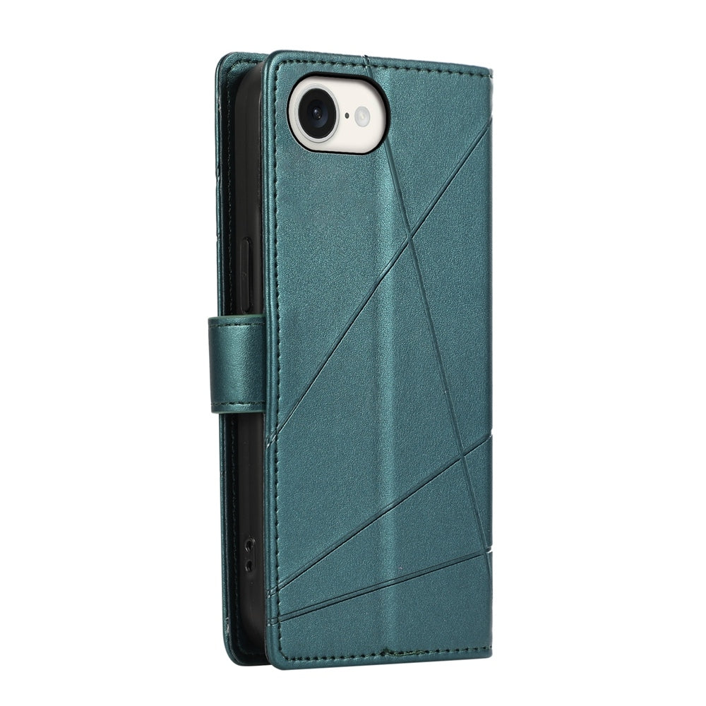 For iPhone 16e PU Genuine Leather Texture Embossed Line Phone Case(Green)