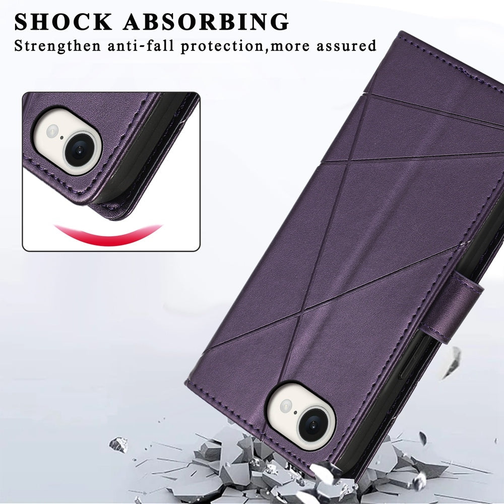 For iPhone 16e PU Genuine Leather Texture Embossed Line Phone Case(Purple)