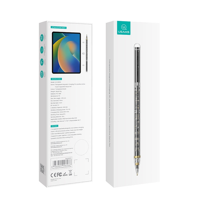 USAMS US-ZB264 Transparent Magnetic Anti-accidental Touch Active Touch Capacitive Pen(Black)