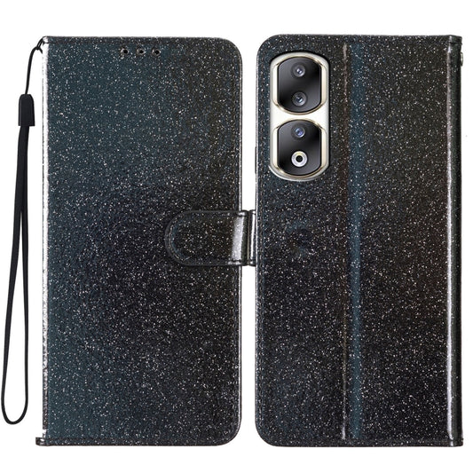 For Honor 90 Pro Glitter Powder Flip Leather Phone Case(Black)