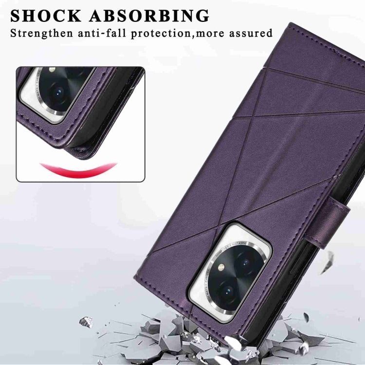 For Honor 100 PU Genuine Leather Texture Embossed Line Phone Case(Purple)