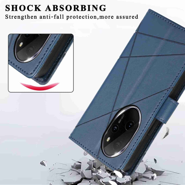 For Honor 100 Pro PU Genuine Leather Texture Embossed Line Phone Case(Blue)