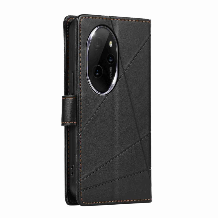 For Honor 100 Pro PU Genuine Leather Texture Embossed Line Phone Case(Black)