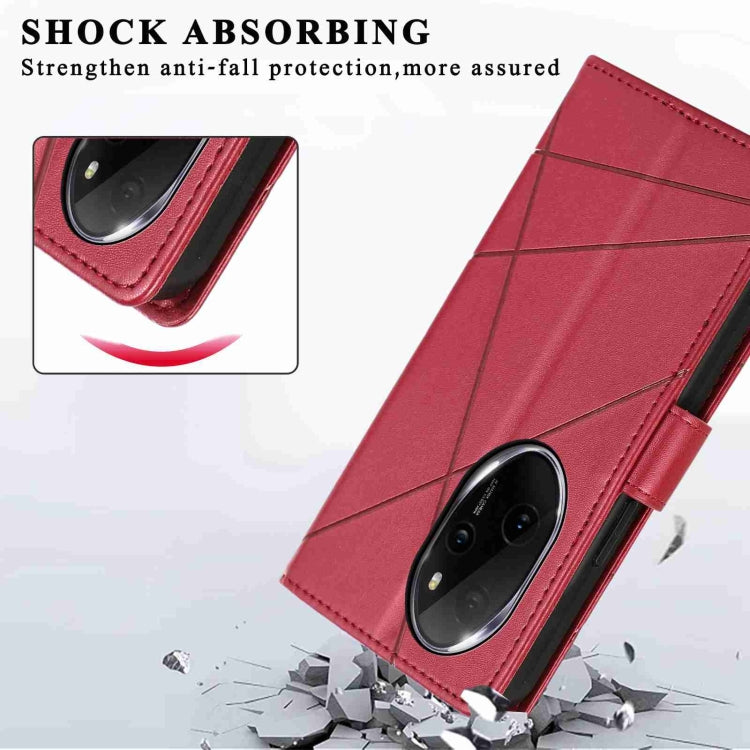 For Honor 100 Pro PU Genuine Leather Texture Embossed Line Phone Case(Red)