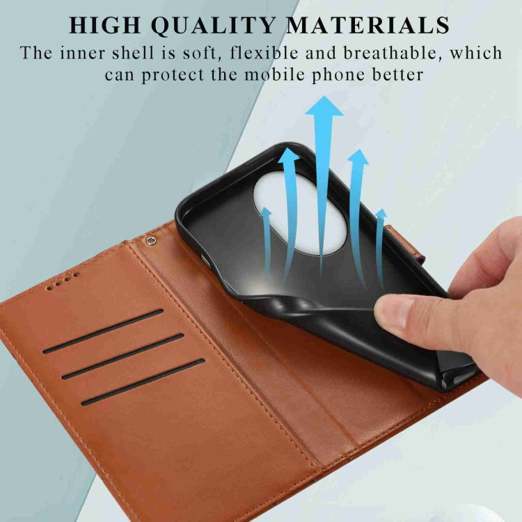 For Honor 100 Pro PU Genuine Leather Texture Embossed Line Phone Case(Brown)