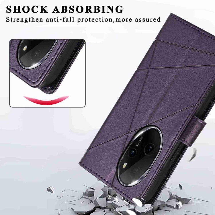 For Honor 100 Pro PU Genuine Leather Texture Embossed Line Phone Case(Purple)