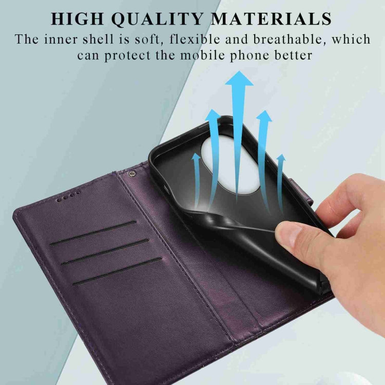 For Honor 100 Pro PU Genuine Leather Texture Embossed Line Phone Case(Purple)