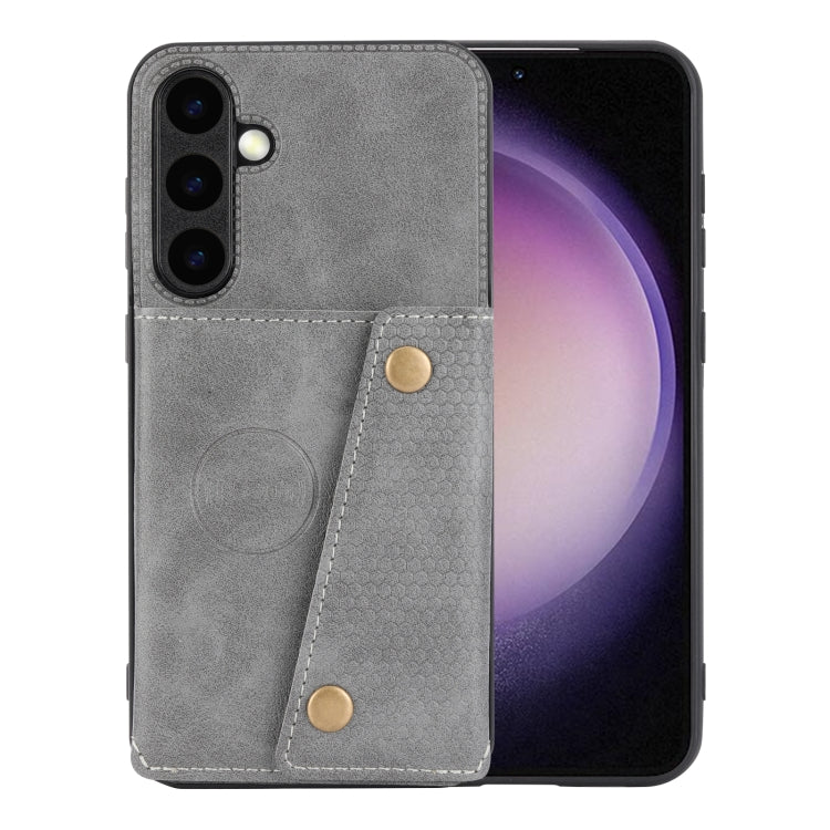 For Samsung Galaxy S24 5G Double Buckle Card Slots Magnetic Phone Case(Grey)