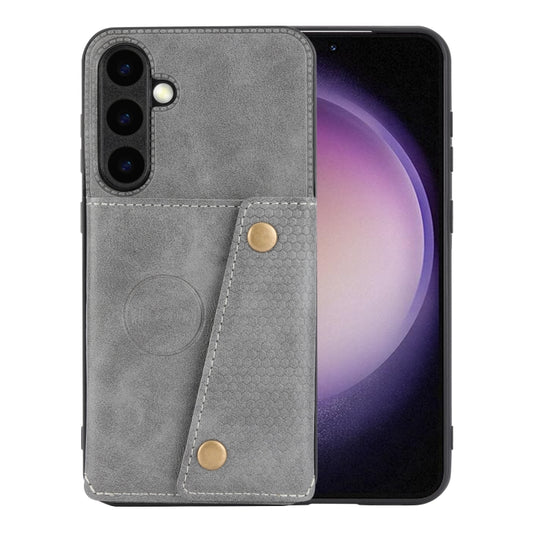 For Samsung Galaxy S24 5G Double Buckle Card Slots Magnetic Phone Case(Grey)