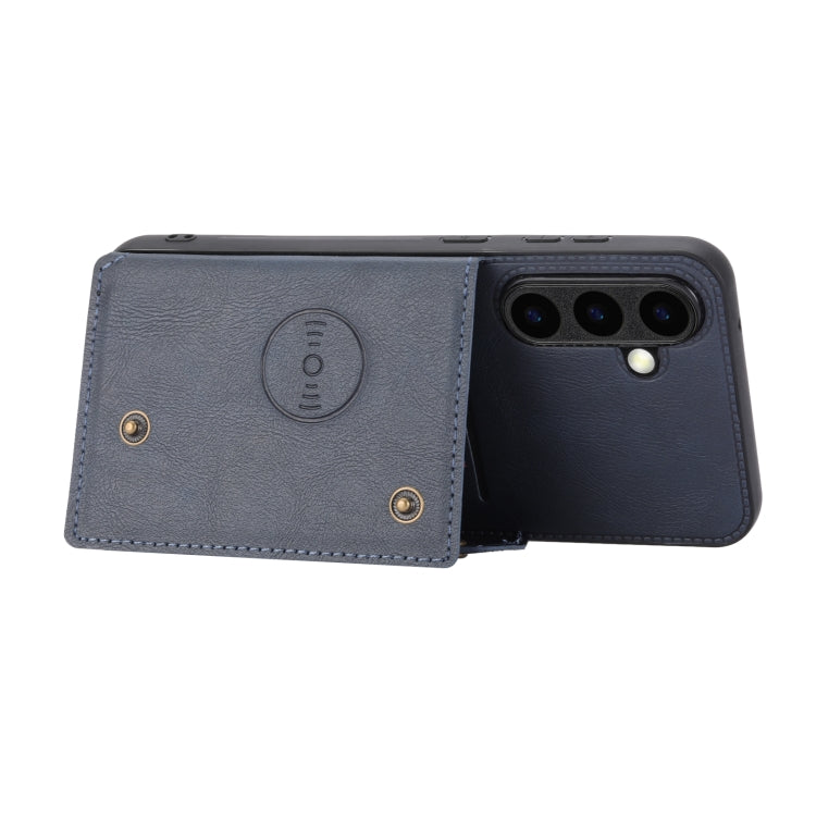 For Samsung Galaxy S24 5G Double Buckle Card Slots Magnetic Phone Case(Blue)