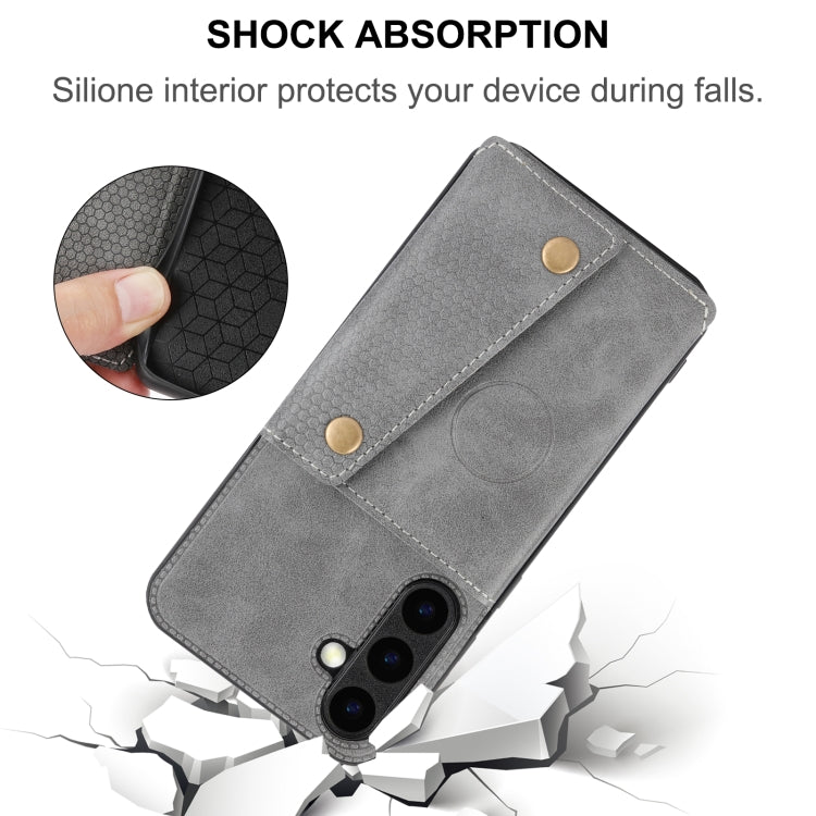 For Samsung Galaxy S24 5G Double Buckle Card Slots Magnetic Phone Case(Blue)