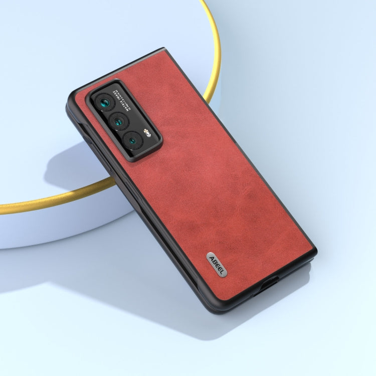 For Honor Magic Vs2 ABEEL Two-color Calf Texture PU Phone Case(Red)