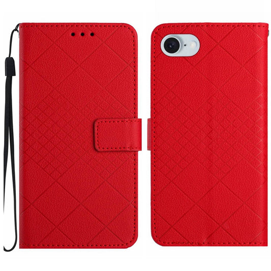 For iPhone 16e Rhombic Grid Texture Leather Phone Case(Red)