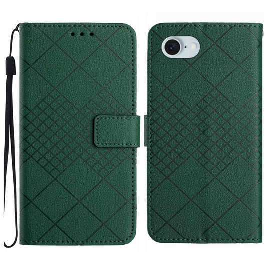 For iPhone 16e Rhombic Grid Texture Leather Phone Case(Green)