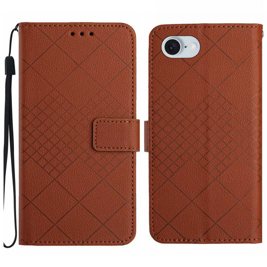 For iPhone 16e Rhombic Grid Texture Leather Phone Case(Brown)