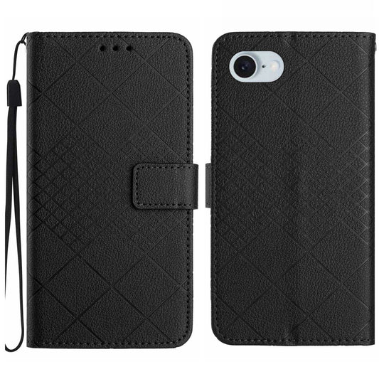 For iPhone 16e Rhombic Grid Texture Leather Phone Case(Black)