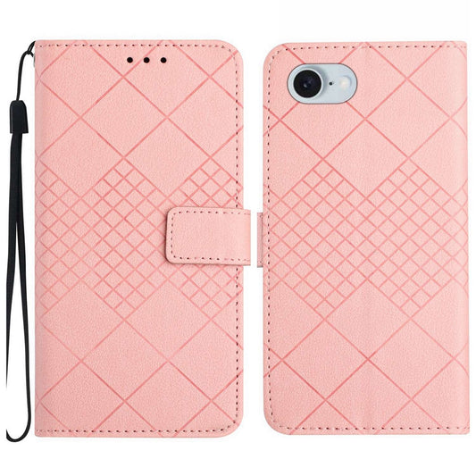 For iPhone 16e Rhombic Grid Texture Leather Phone Case(Pink)