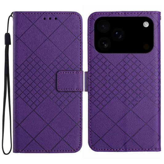 Compatible with iPhone 18 Pro Max & 17 Pro Max Rhombic Grid Texture Leather Phone Case - Purple