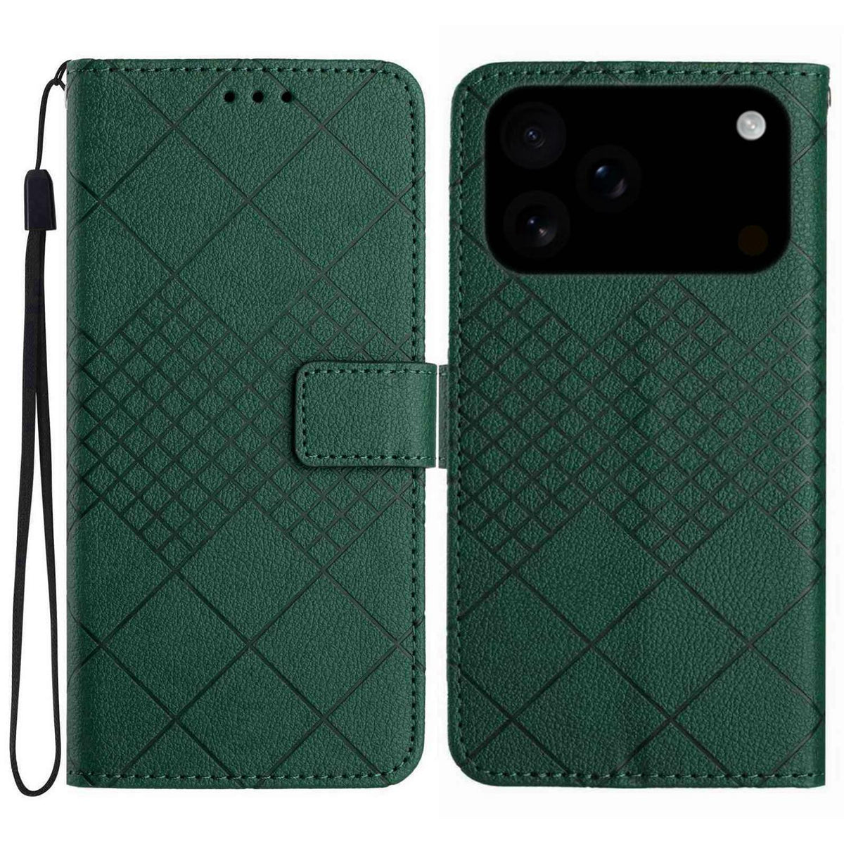 Compatible with iPhone 18 Pro Max & 17 Pro Max Rhombic Grid Texture Leather Phone Case - Green