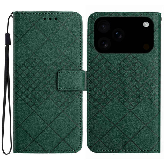 Compatible with iPhone 18 Pro Max & 17 Pro Max Rhombic Grid Texture Leather Phone Case - Green