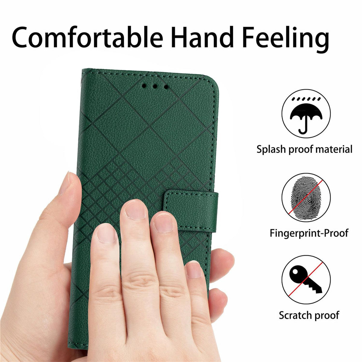 Compatible with iPhone 18 Pro Max & 17 Pro Max Rhombic Grid Texture Leather Phone Case - Green