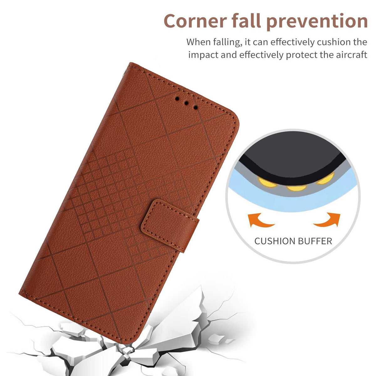 Compatible with iPhone 18 Pro Max & 17 Pro Max Rhombic Grid Texture Leather Phone Case - Brown