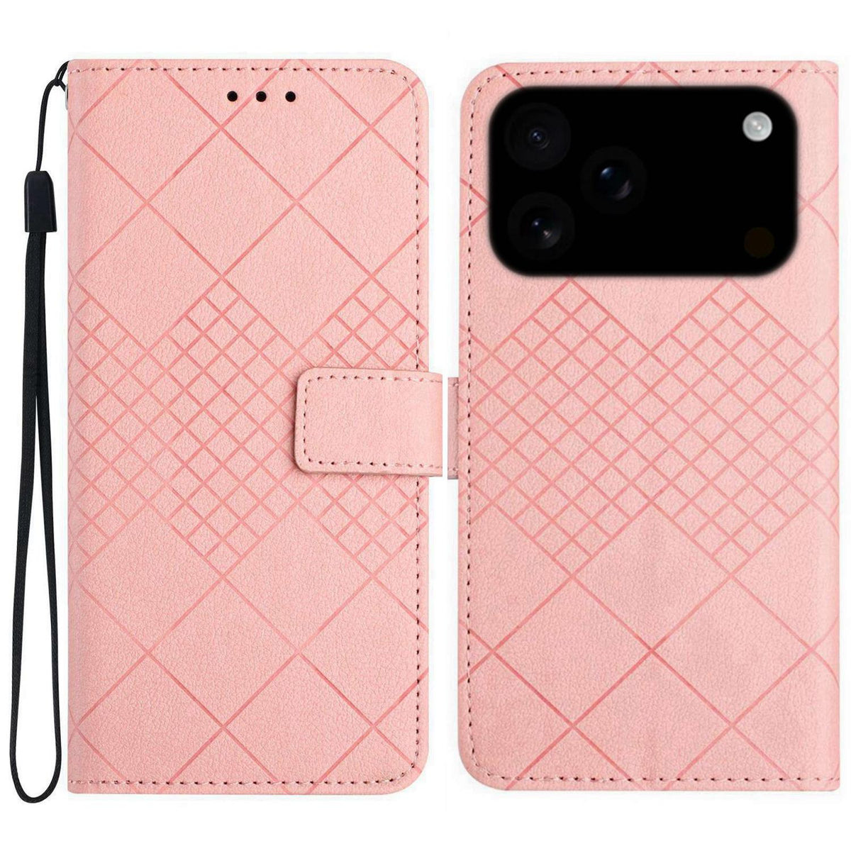 Compatible with iPhone 18 Pro Max & 17 Pro Max Rhombic Grid Texture Leather Phone Case - Pink