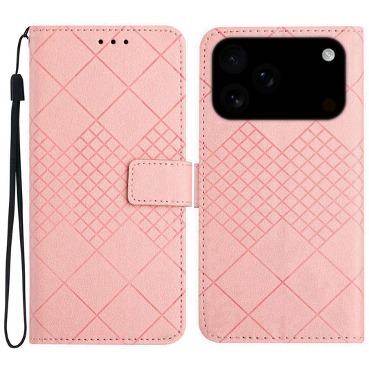 Compatible with iPhone 18 Pro Max & 17 Pro Max Rhombic Grid Texture Leather Phone Case - Pink