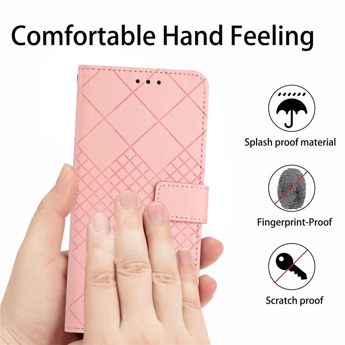 Compatible with iPhone 18 Pro Max & 17 Pro Max Rhombic Grid Texture Leather Phone Case - Pink