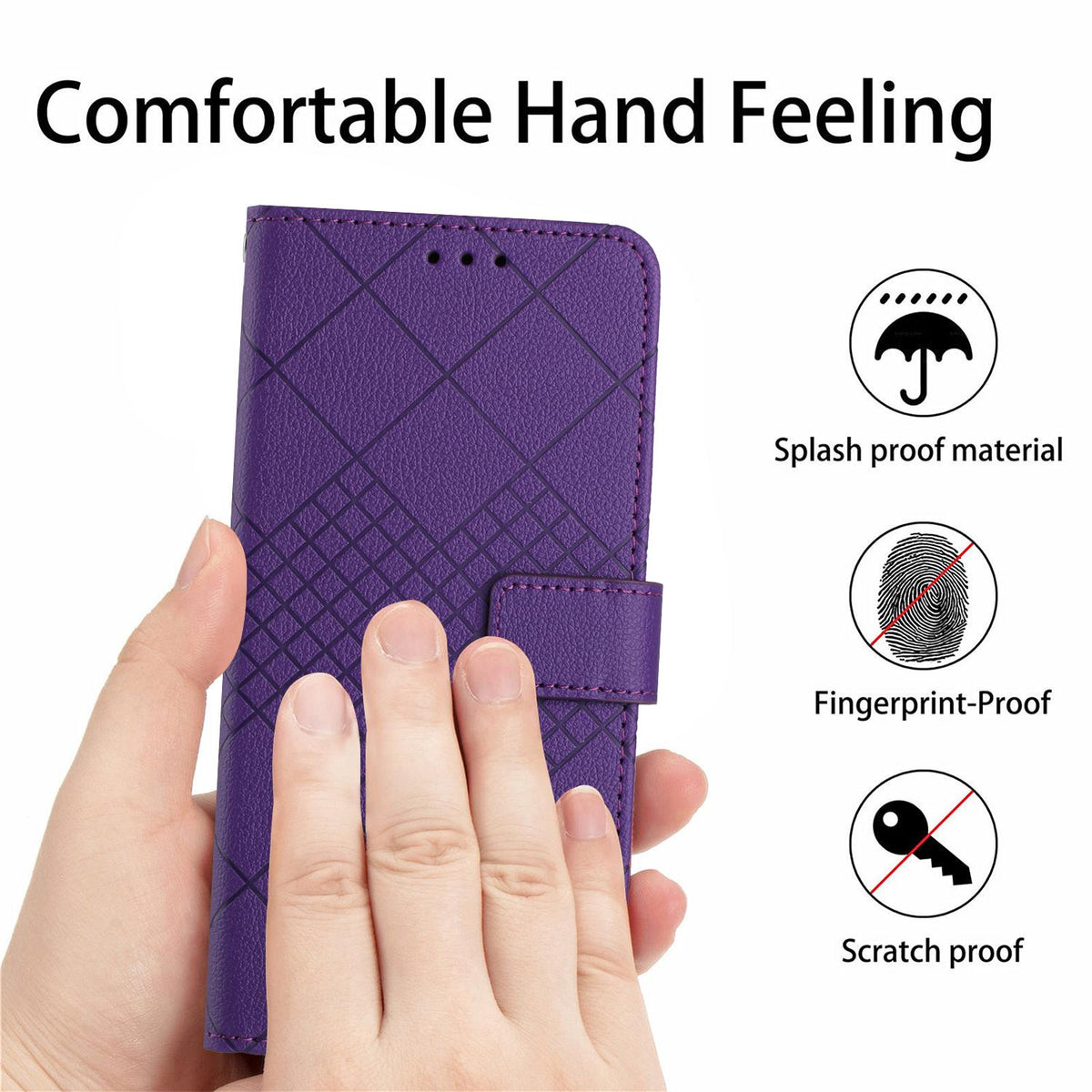 Compatible with iPhone 18 Pro & 17 Pro Rhombic Grid Texture Leather Phone Case - Purple