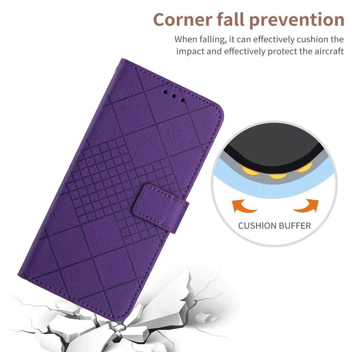 Compatible with iPhone 18 Pro & 17 Pro Rhombic Grid Texture Leather Phone Case - Purple