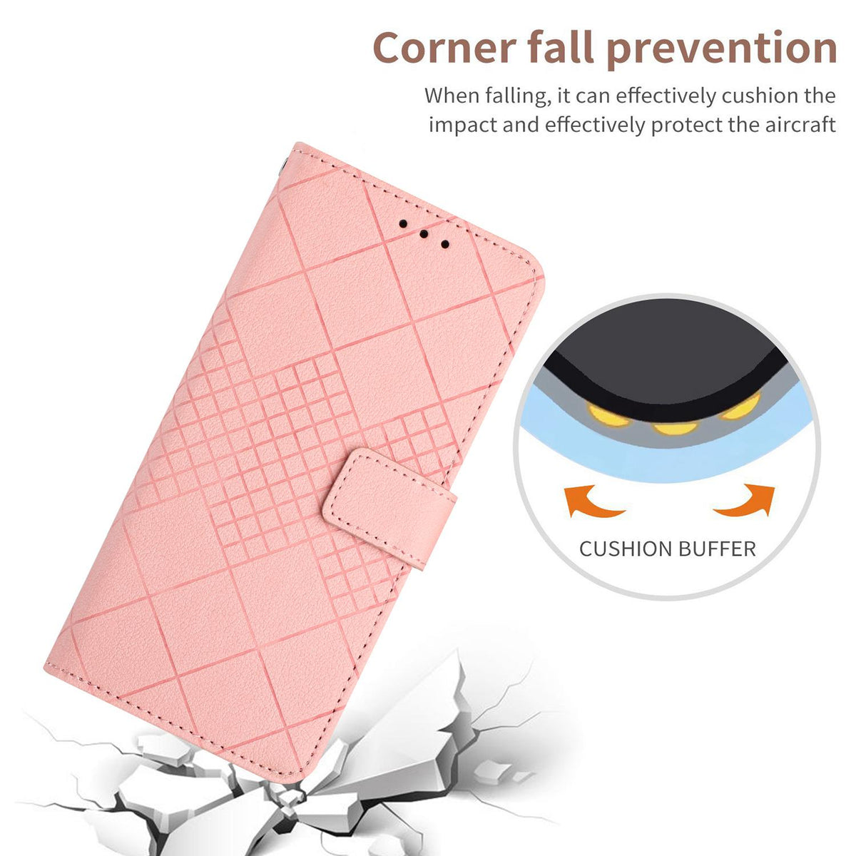 Compatible with iPhone 18 Pro & 17 Pro Rhombic Grid Texture Leather Phone Case - Pink