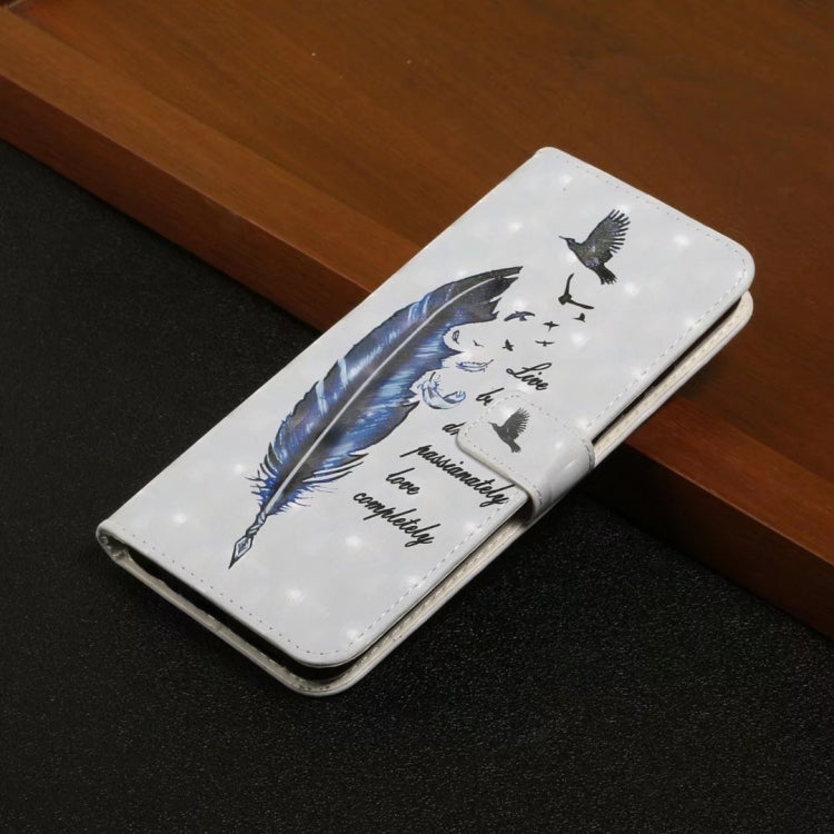 For Honor 10 Oil Embossed 3D Drawing Leather Phone Case(Blue Feather)
