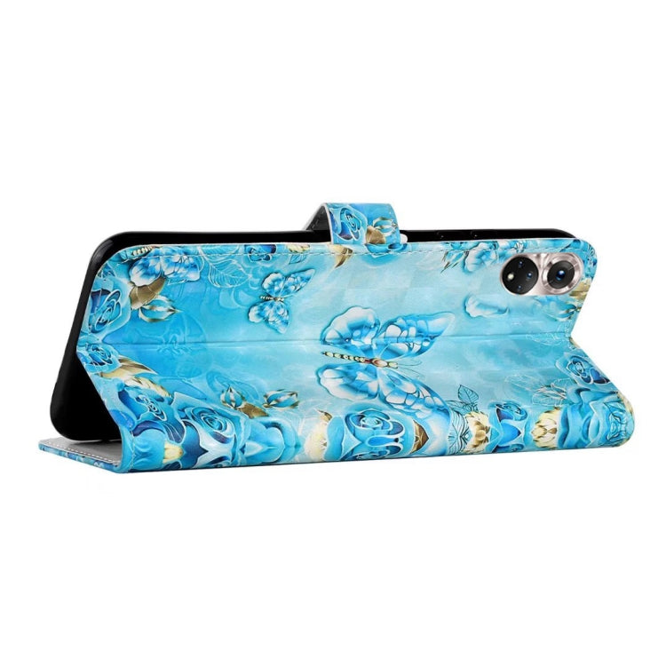 For Honor 50 Oil Embossed 3D Drawing Leather Phone Case(Blue Butterflies)