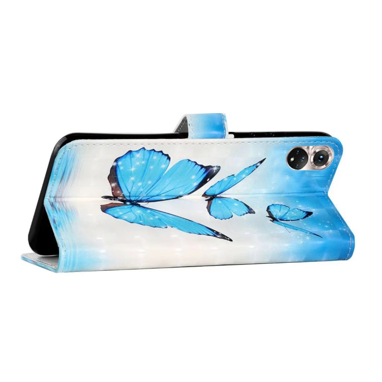 For Honor 50 Oil Embossed 3D Drawing Leather Phone Case(3 Butterflies)