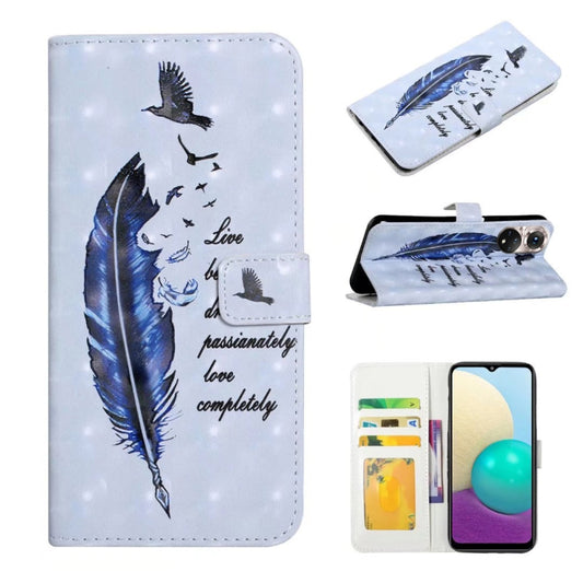 For Honor 50 Oil Embossed 3D Drawing Leather Phone Case(Blue Feather)