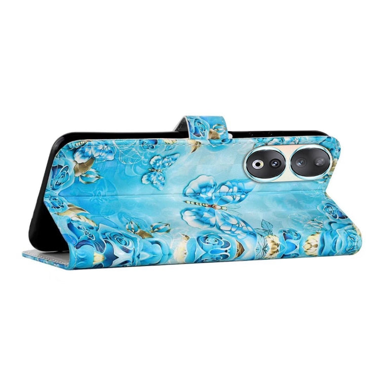 For Honor 90 Oil Embossed 3D Drawing Leather Phone Case(Blue Butterflies)