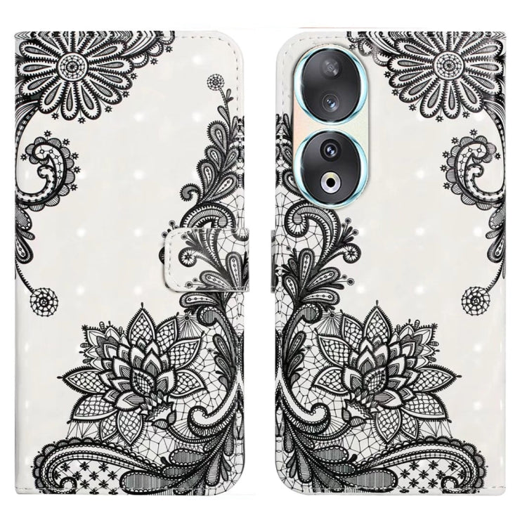 For Honor 90 Oil Embossed 3D Drawing Leather Phone Case(Lace Flower)