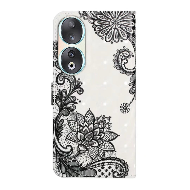 For Honor 90 Oil Embossed 3D Drawing Leather Phone Case(Lace Flower)