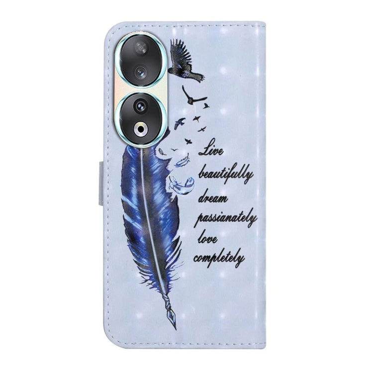 For Honor 90 Oil Embossed 3D Drawing Leather Phone Case(Blue Feather)