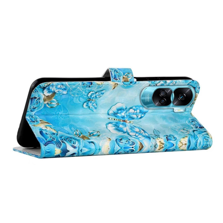 For Honor 90 Lite Oil Embossed 3D Drawing Leather Phone Case(Blue Butterflies)