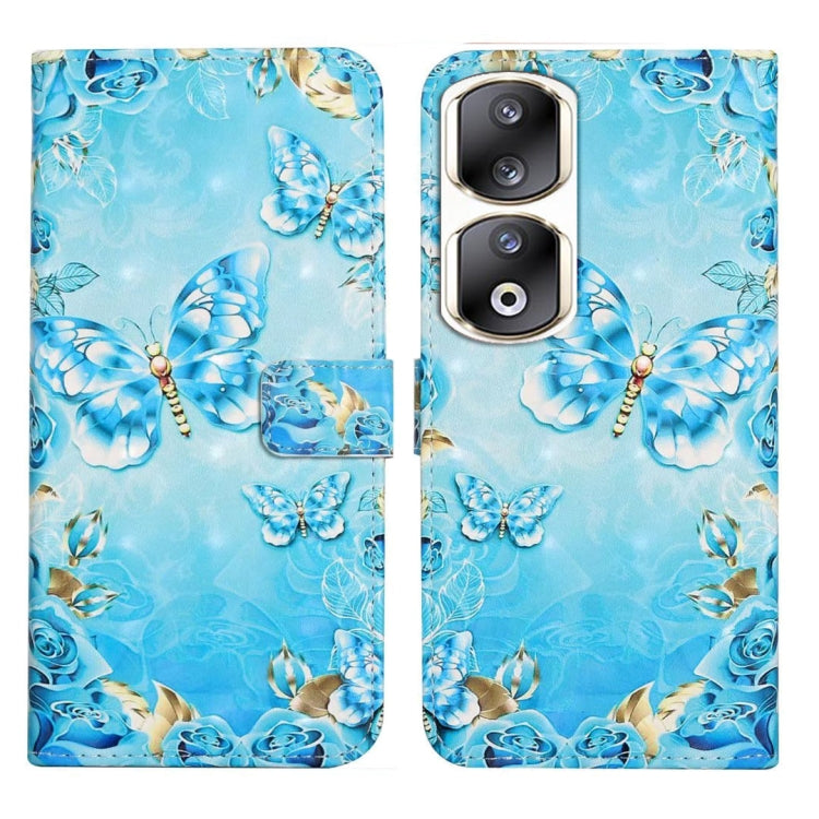 For Honor 90 Pro Oil Embossed 3D Drawing Leather Phone Case(Blue Butterflies)